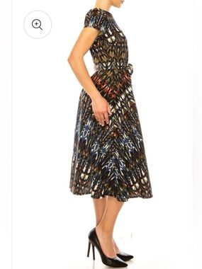 NWT Julian Taylor Fall Colored A-Line Midi Dress with Waist Tie - Size 4